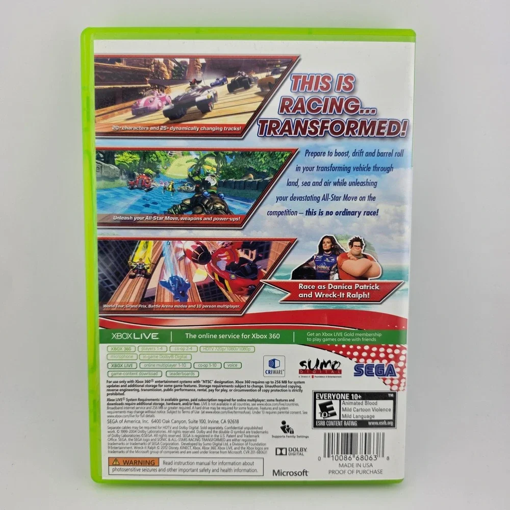 Sega Sonic & All-Stars Racing Transformed Xbox‎ 360 Game Blue Family Retro
